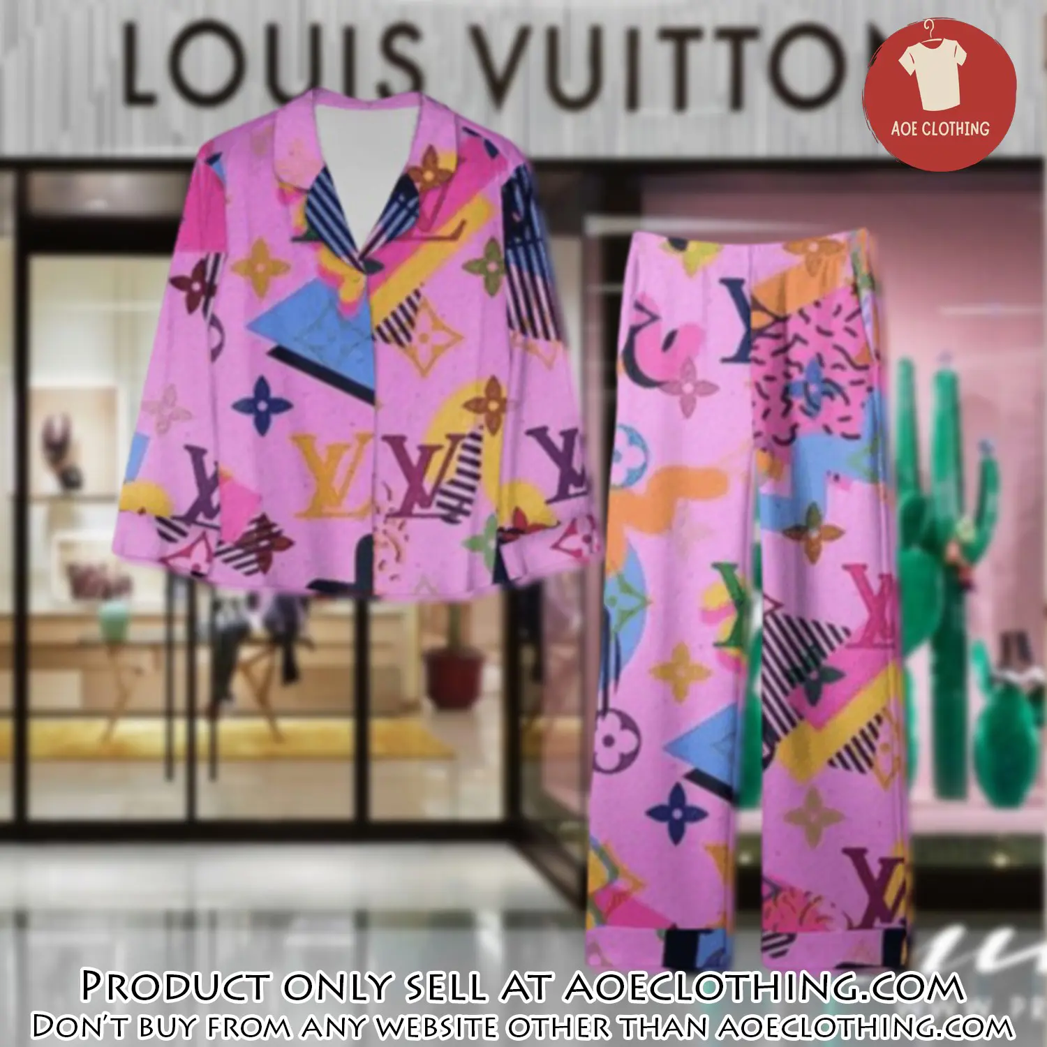 Trending luxury lv satin pajama set pjs1075 aoe2549385